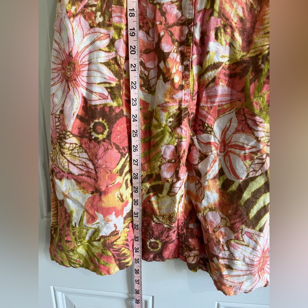 J. Jill Love Linen Pink Green Floral Sleeveless Dress Tropical Women’s S Petite - Picture 4 of 9